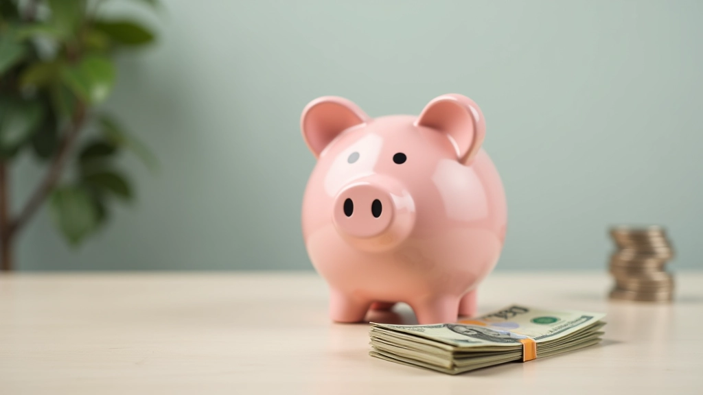Fonds d'urgence représenté par une tirelire et des billets de banque empilés