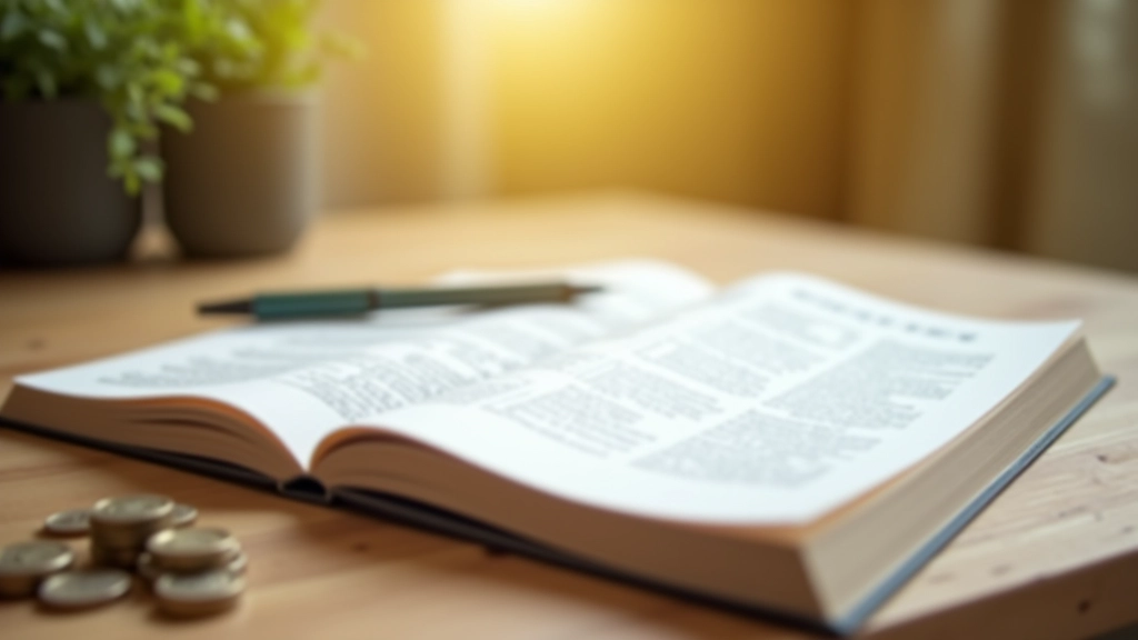 Livret d'épargne ouvert avec un stylo et des pièces de monnaie sur une table en bois