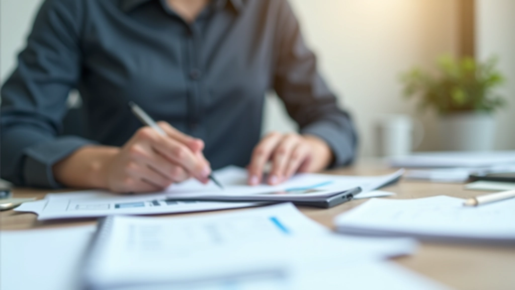 Personne utilisant une calculatrice financière avec des documents budgétaires et des graphiques